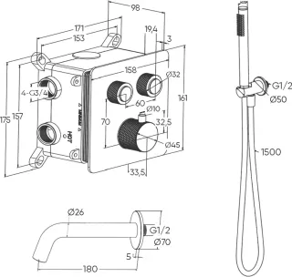 Душевой комплект Milleau Tissage  TERMO 2SBIT/324.10-GB черный