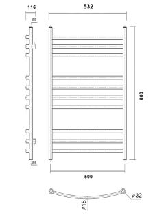 Полотенцесушитель водяной Domoterm Калипсо П10 500x800 чёрный