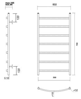 Полотенцесушитель водяной Domoterm Калипсо П7 500x700 хром