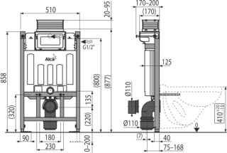 Скрытая система инсталляции AlcaPlast для сухой установки (для гипсокартона) Sadroмodul AM118/850