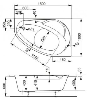 Акриловая ванна VagnerPlast Flora VPBA151FLA3PX-04 правая 150x100см белый