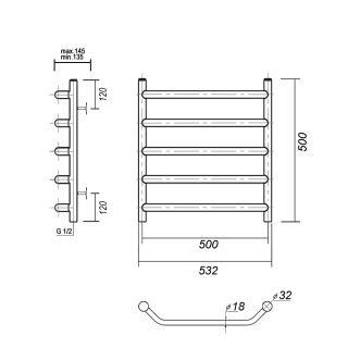 Полотенцесушитель водяной Domoterm Лаура П5 500x500 хром