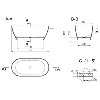 Ванна отдельностоящая Holbi Venus 170x80см цветной матовый 1.01.001.11.3