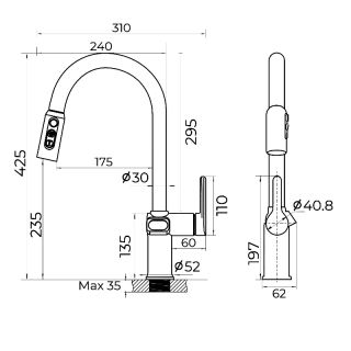 Смеситель для кухни с индикатором температуры Knotlor KN-100/BL, черный