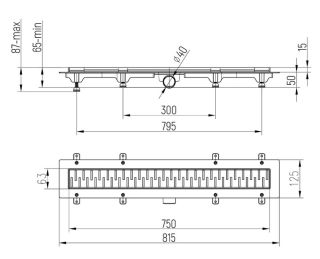 Душевой лоток Paini Medium CH750MN с рамкой 75см хром глянец