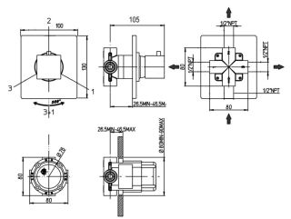 Встраиваемый дивертор Paini Dax 84PZ471 на три выхода чёрный матовый
