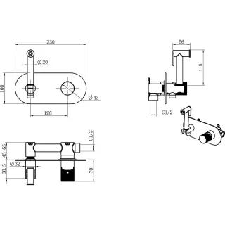 Гигиенический душ со смесителем Boheme Stick Diamond 127-MG золото матовое