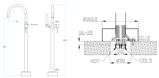 Напольный смеситель для ванны Boheme Uno 469-BG чёрный/золото