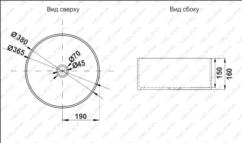 Накладная раковина Ring380 Melana ProfLine 38см сатин