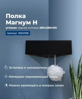 Полка угловая Aquanet Магнум 341536 28 см чёрный матовый