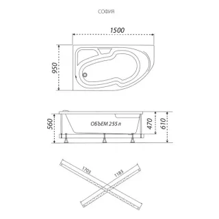 Акриловая ванна Triton София Щ0000067488 левая 150x95 см на Х-каркасе белый