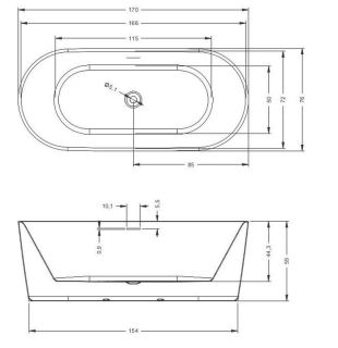 Акриловая ванна Riho Modesty Velvet Sparkle System B090002105 170x76см с аэромассажем белый матовый