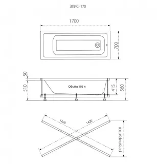 Акриловая ванна Triton Элис Щ0000067454 170x70 см на Х-каркасе белый