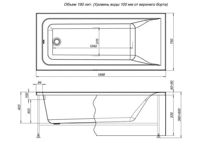Акриловая ванна Aquanet Bright 170x75 см