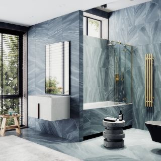 Шторка на ванну MaybahGlass MGV-915-3 99см золото