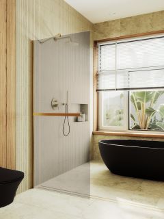 Душевая перегородка MaybahGlass MGD-727-3ш 79см золото