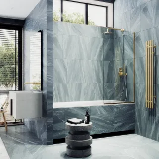 Шторка на ванну MaybahGlass MGV-142-3у 54см золото