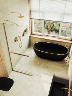 Душевая перегородка MaybahGlass MGD-726-3у 79см золото