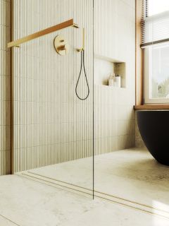 Душевая перегородка MaybahGlass MGD-726-3ш 79см золото