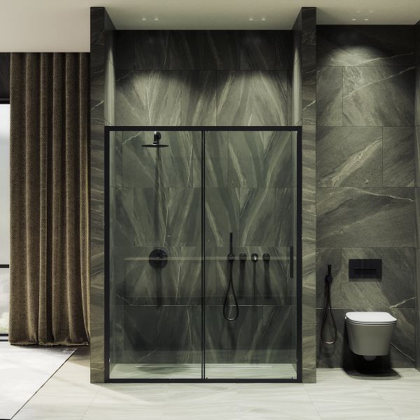 Душевая дверь MaybahGlass MGD-1277-6 150см чёрный/прозрачный