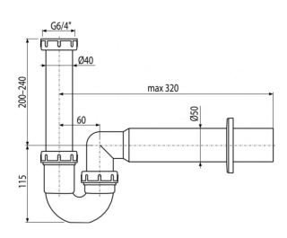 Сифон для мойки AlcaPlast трубчатый с накидной гайкой 6/4" A80-DN50