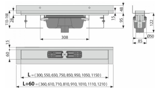 Душевой лоток AlcaPlast с порогами для цельной решетки с воротником к стене 85см хром APZ1016-850