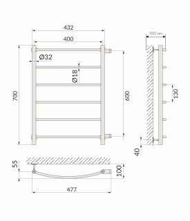 Полотенцесушитель водяной Indigo Arc LASW70-40MG-б/п-60 70x40 см серый матовый