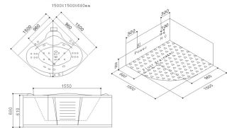 Ванна SSWW A111B 150x150 с гидромассажем