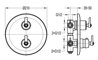 Встраиваемый смеситель Swedbe Terracotta Art 2521 термостатический с подключением на три выхода бронза