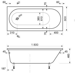Ванна из искусственного камня AquaStone Наоми 180x80см белый
