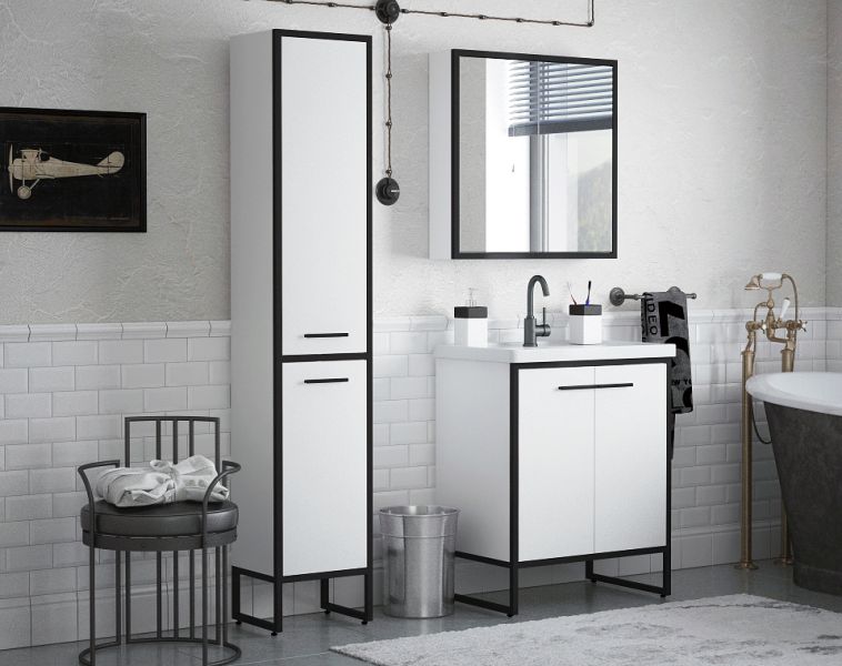 Тумба под раковину Corozo Айрон 70см белый/чёрный SD-00000411