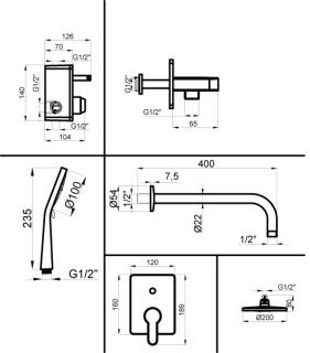 Промо-комплект AZARIO TEVIS AZ-15490721 встраиваемый для душа