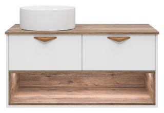 Подвесная тумба под раковину Brevita Bergen BER-07105-19-01-2Я с подсветкой 105см дуб Галифакс олово/белый