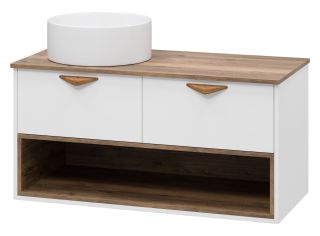 Подвесная тумба под раковину Brevita Bergen BER-07105-19-01-2Я с подсветкой 105см дуб Галифакс олово/белый