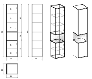 Подвесной шкаф - пенал Brevita Bergen BER-05035-01-19-ПоП правый 35см дуб Галифакс олово/белый