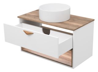 Подвесная тумба под раковину Brevita Bergen BER-07090-19-01-1Я с подсветкой 90см дуб Галифакс олово/белый