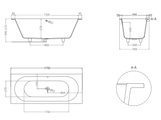 Ванна из искусственного камня Salini Ornella Axis S-Stone 104623MRH 170x70см RAL снаружи