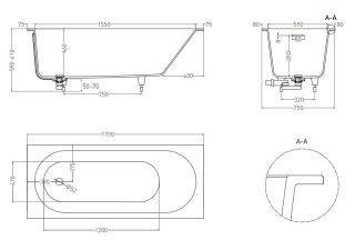 Ванна из искусственного камня Salini Ornella Kit S-Sense 102411MRH 170x75см RAL снаружи