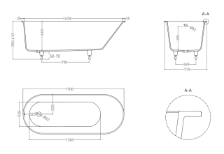 Ванна из искусственного камня Salini Ornella S-Sense 102314MRH 170x80см RAL снаружи