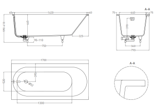 Ванна из искусственного камня Salini Ornella Kit S-Sense 102414GRH 170x80см RAL снаружи