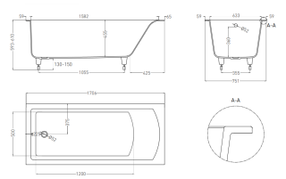 Ванна из искусственного камня Salini Cascata S-Sense 104113MRF 170x75см RAL полностью