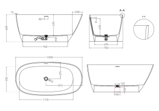 Ванна из искусственного камня Salini Sofia S-Sense 102518GRF 150x75см RAL полностью
