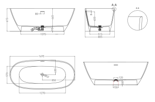 Ванна из искусственного камня Salini Sofia S-Sense 102516GRH 170x80см RAL снаружи