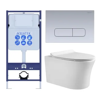Комплект SET AQUATEK НИКА-014 4в1 унитаз с инсталляцией кнопкой и сиденьем микролифт