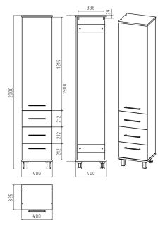 Напольный шкаф - пенал Misty Терра 40см с тремя ящиками правый белый