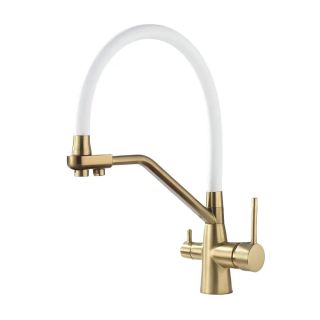 Смеситель для кухни с гибким изливом и подключением фильтра Maretti Eleganza GOLD ENG31RGF13, золотой сатин