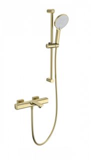 Смеситель для ванны с душевым гарнитуром Wonzon & Woghand Solid WW-C2011-A-BG с термостатом брашированное золото
