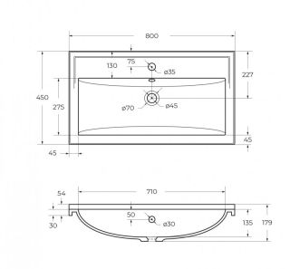 Раковина из искусственного мрамора 80 см CEZARES CZR-800/450-LV-MR-FS белый