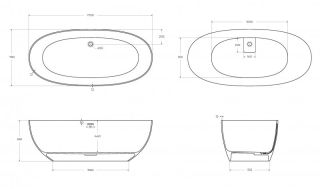 Ванна из искусственного камня Cezares Stream CZR-STREAM-170-78-56-SSB 170x78 см белый матовый
