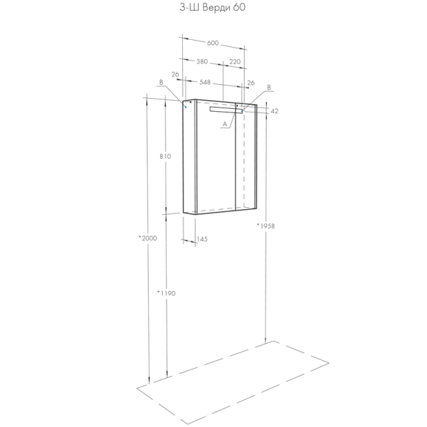 Зеркальный шкаф Акватон Верди 60см белый/ясень фабрик 1A206902VDAV0